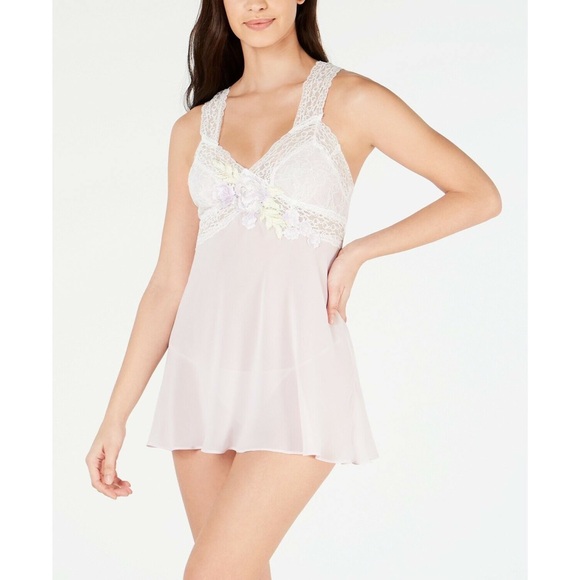 💜 Linea Donatella, Lavender Sherelle Babydoll Thong & Midnight Wrap Robe Set - Picture 4 of 16